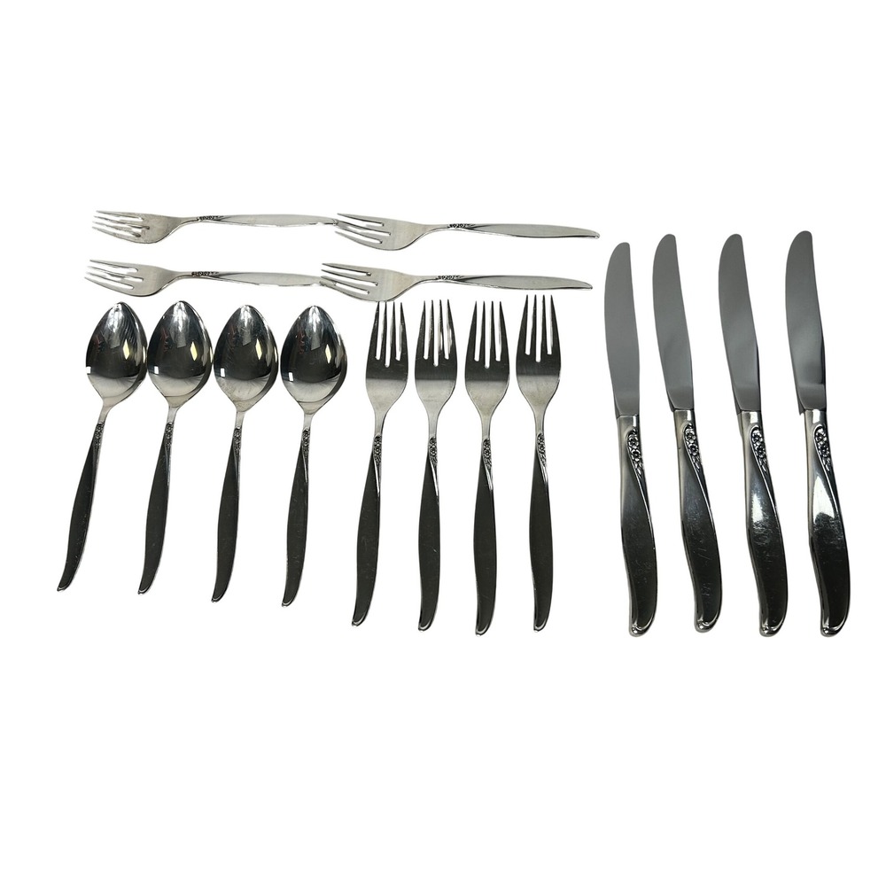 Vintage Stainless Steel Flatware Set Service For 4 Dinner Spoons Forks Knives‎